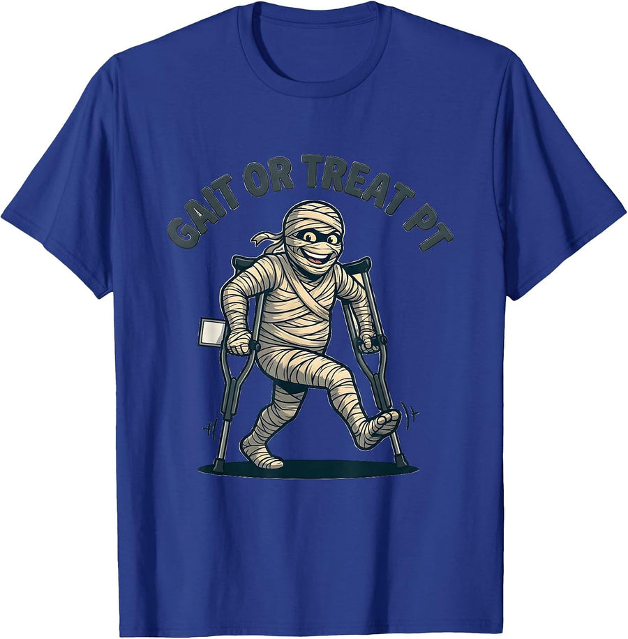 Gait Or Treat PT Cartoon Halloween Rehab Therapist Physical T-Shirt - Royal Blue