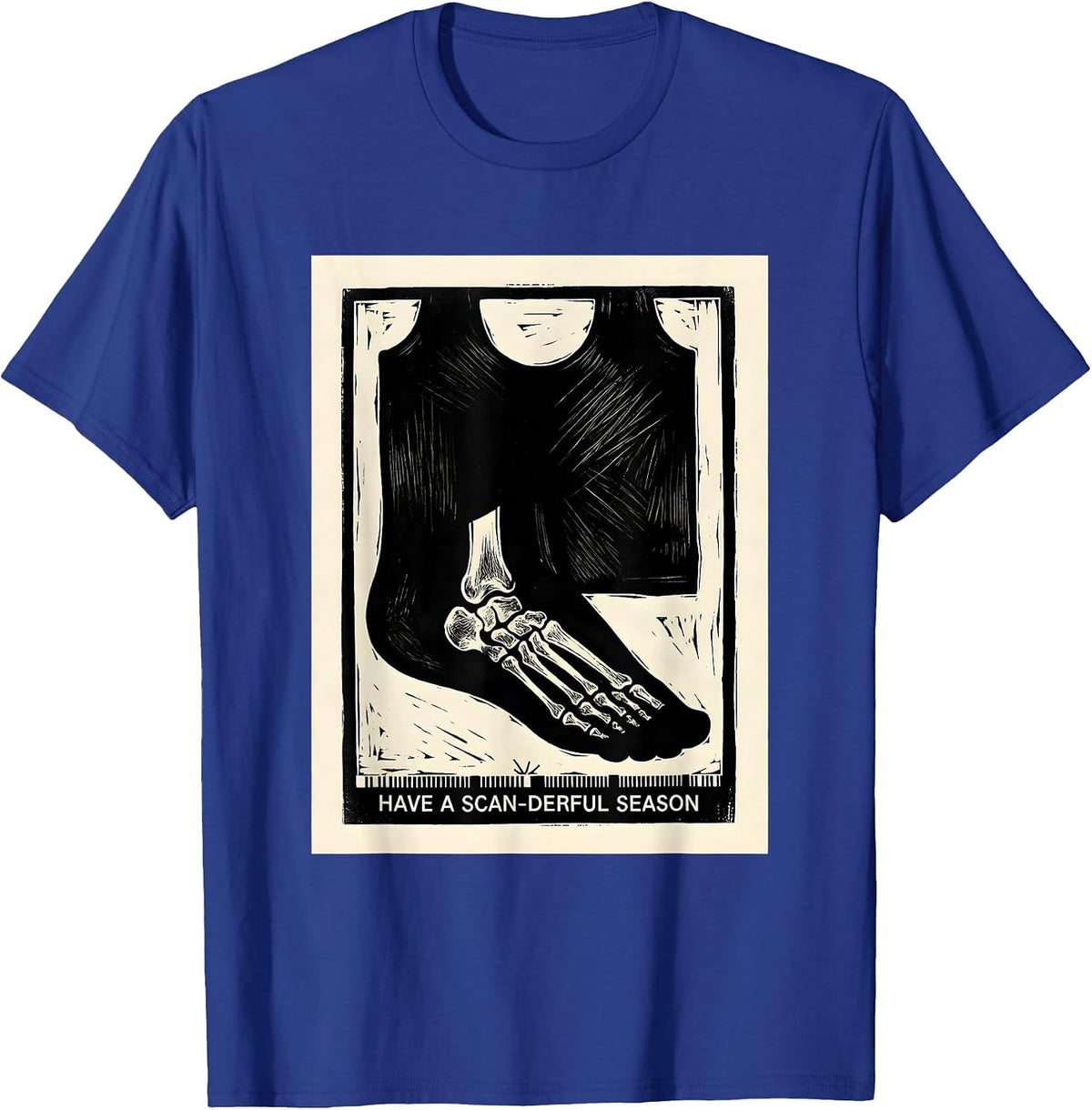 Have A Scan-derful Season Linocut Radiology Tech Christmas T-Shirt - Royal Blue