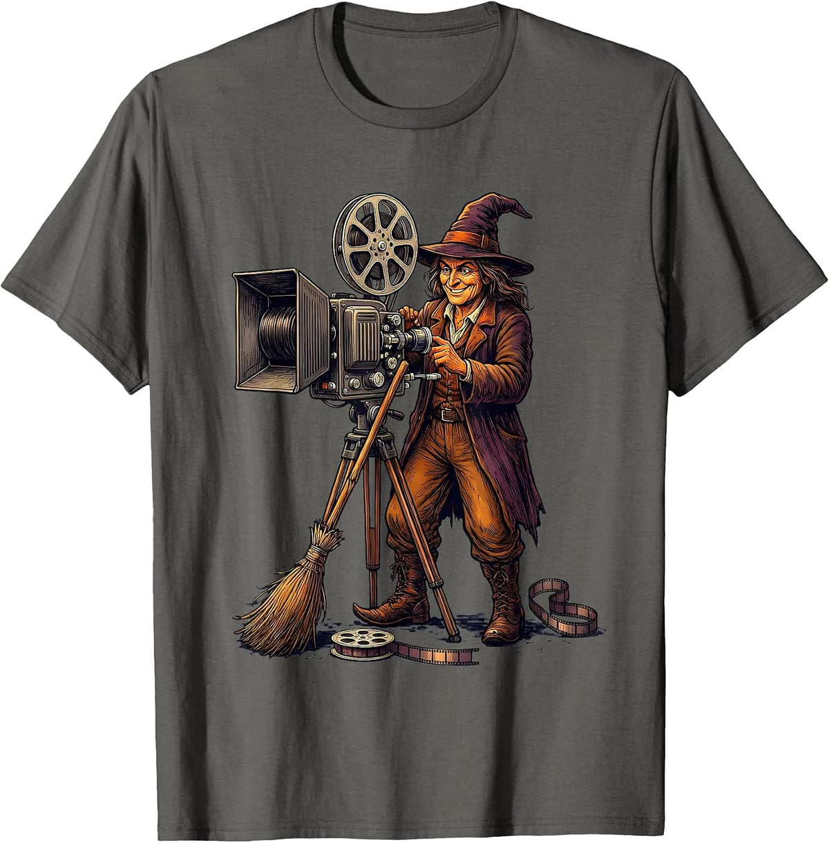 Witch Projectionist Halloween Occupation Humor T-Shirt - Asphalt Grey