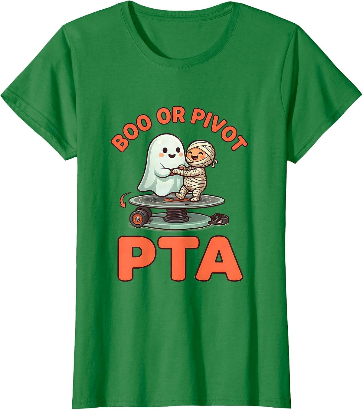 Women's Boo Or Pivot PTA Cute Kawaii Halloween Rehab Therapy Team T-Shirt - Kelly Green