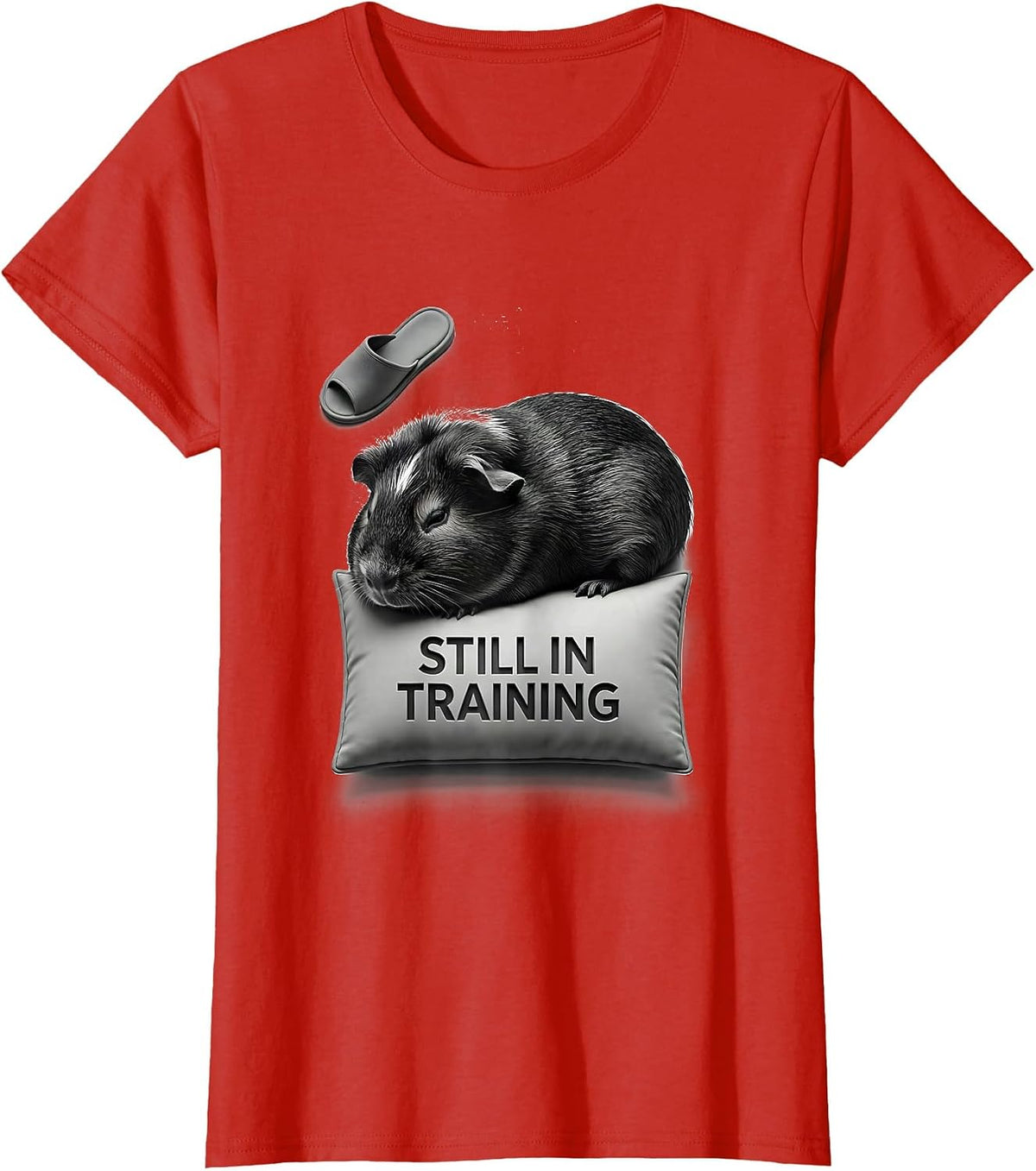 Women's Still In Training Funny Sleepy Guinea Pig Pajama Pet Lover T-Shirt - Red