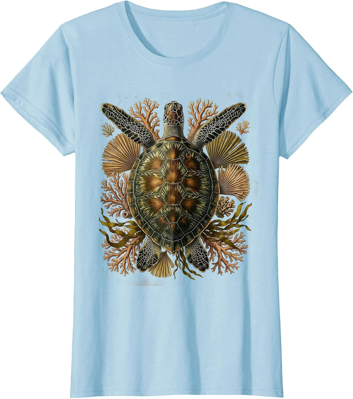Sea Turtle Coral Reef Ocean Illustration T-Shirt - Baby Blue