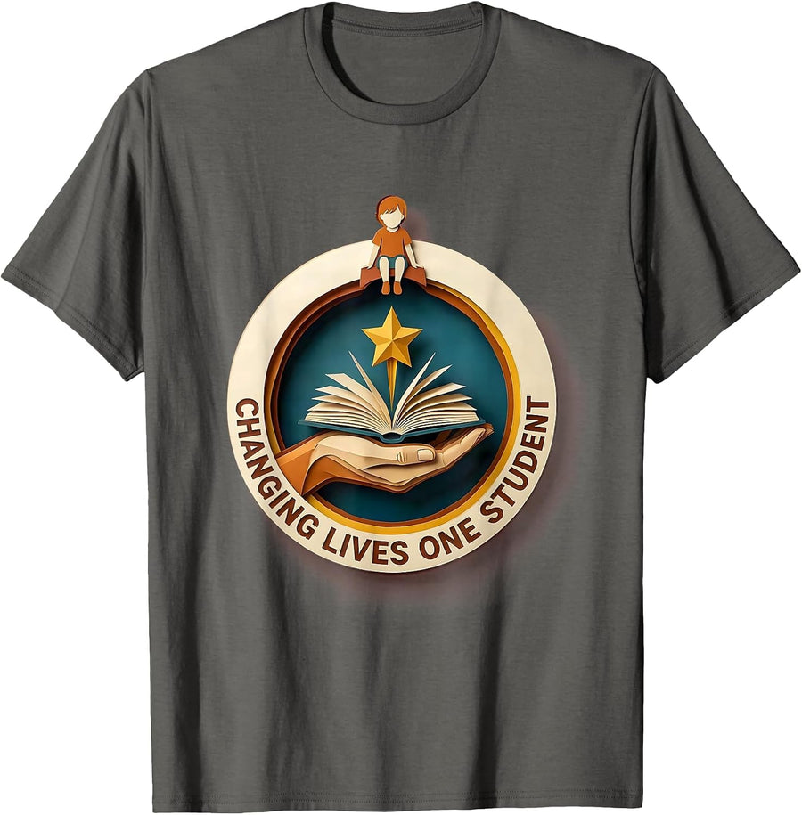 Changing Lives One Student Special Education Teacher T-Shirt - Asphalt Grey
