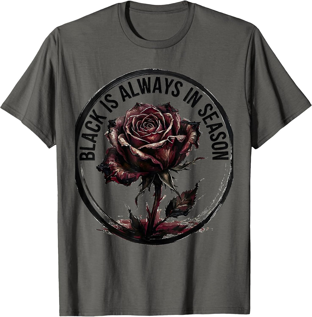 Black Is Always In Season Emo Gothic Design T-Shirt - Asphalt Grey