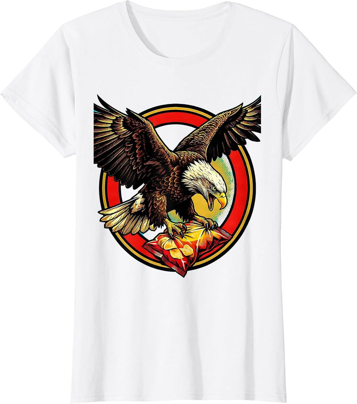Eagle Aggressively Guarding Bag of Chips T-Shirt - White
