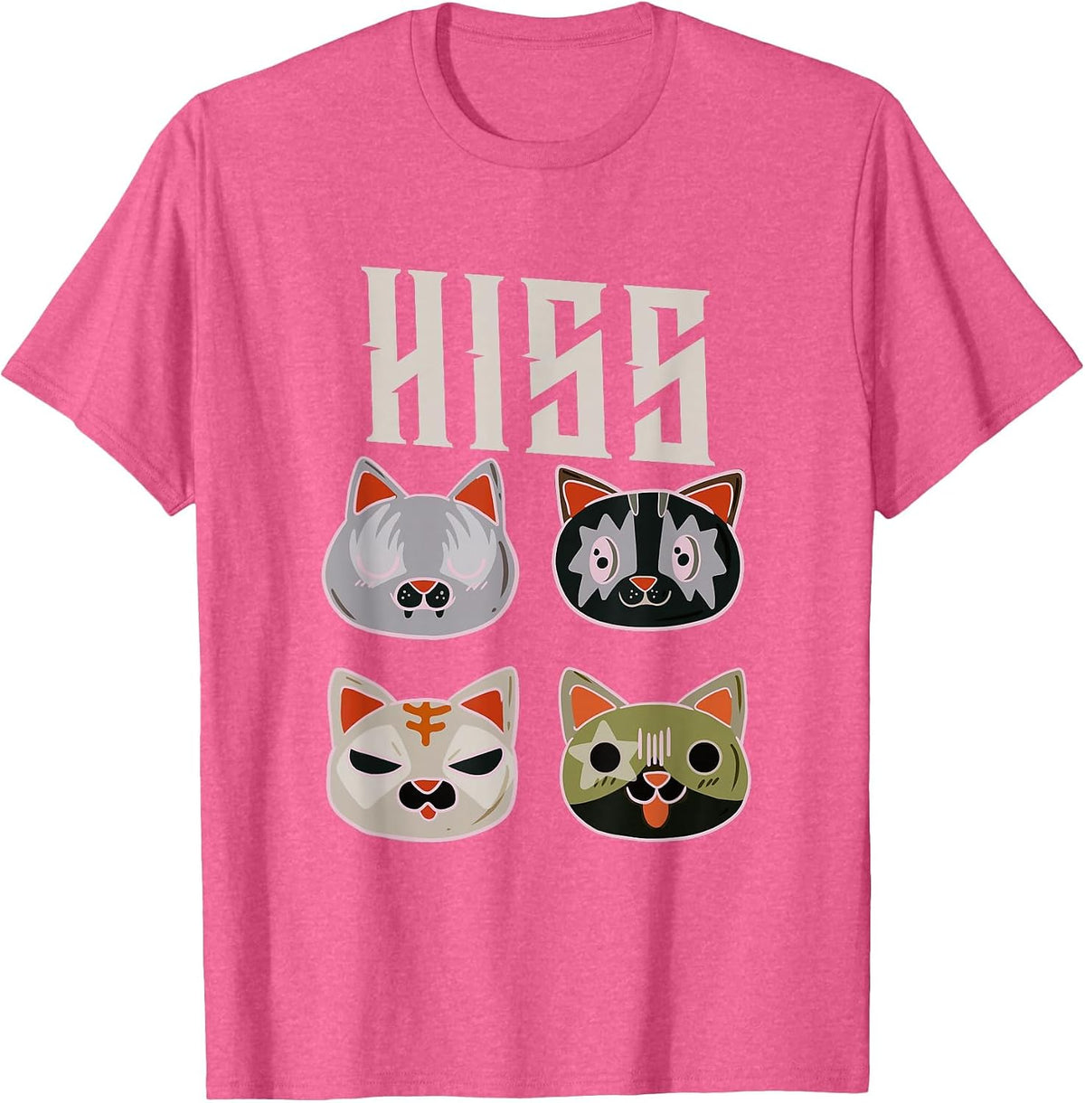 Kiss Cat Citty Death Metal Rock Music T-Shirt - Pink Heather