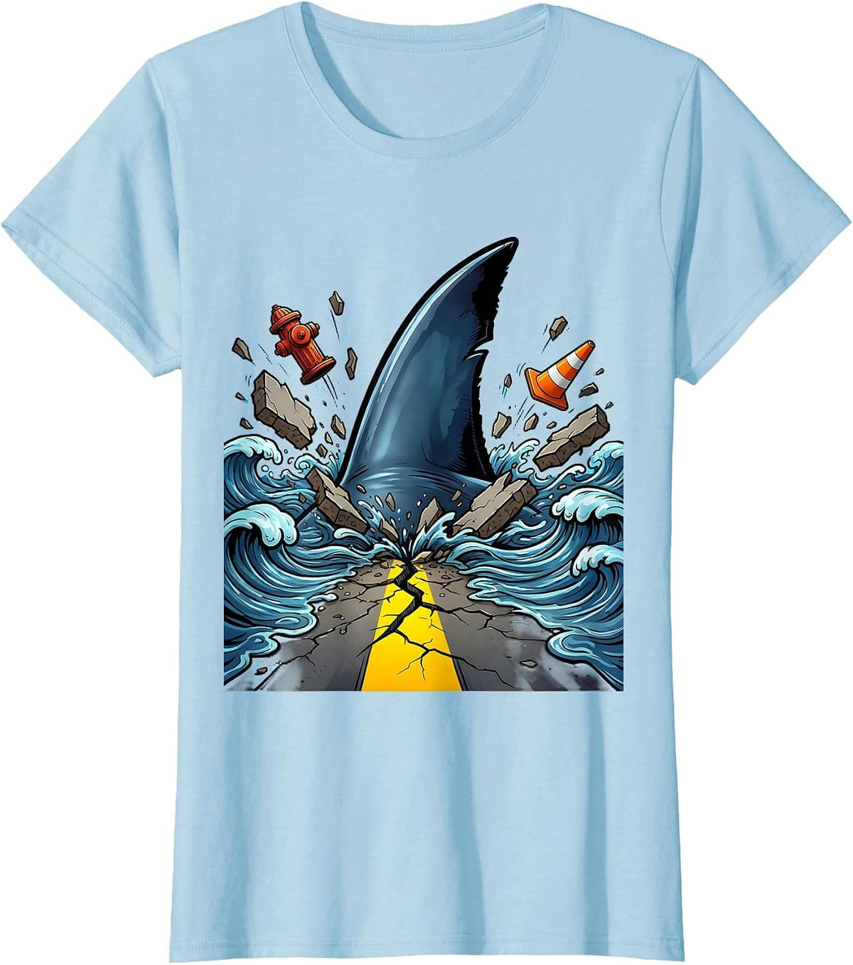 Women's Shark Fin City Street Weird Graphic Tee T-Shirt - Baby Blue