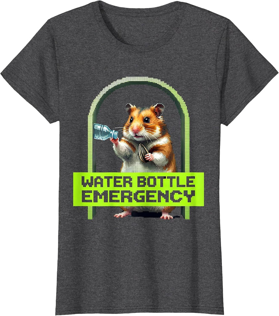 Women's Water Bottle Emergency Pixel Art Hamster Meme Pet Lover T-Shirt - Dark Heather Grey