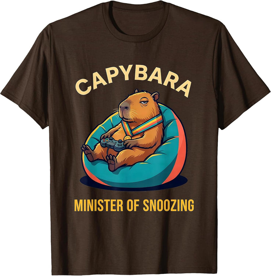 Capybara Minister of Snoozing Funny Gamer Capybara Meme T-Shirt - Brown