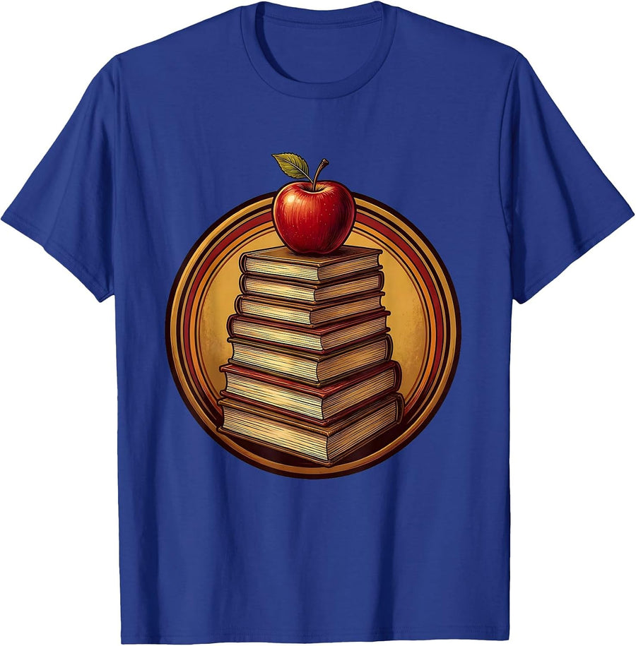 5th Grade Teacher Apple Books Illustration T-Shirt - Royal Blue
