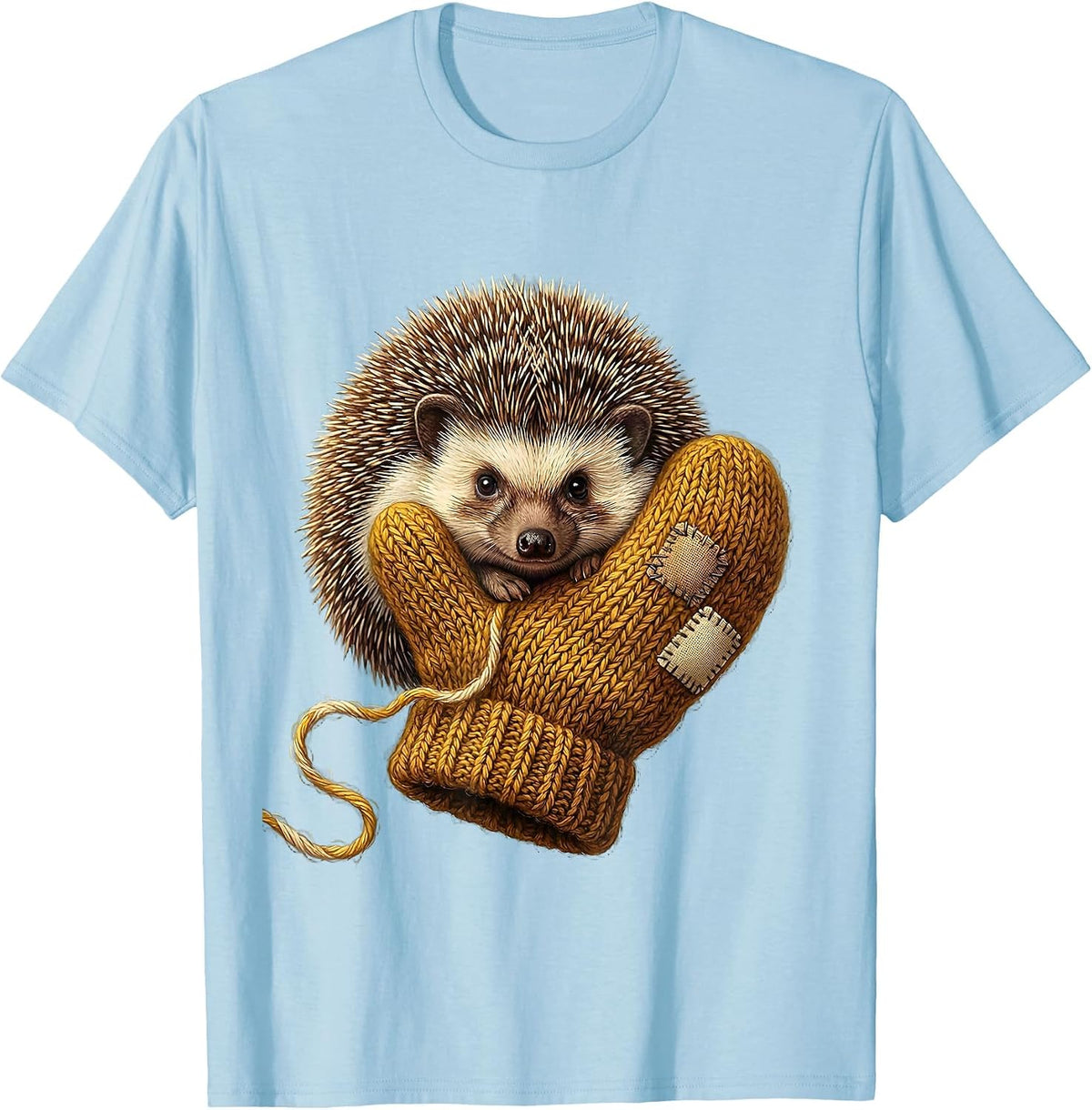 Men's Plump Hedgehog In Mitten Cute Animal Lover Gift T-Shirt - Baby Blue