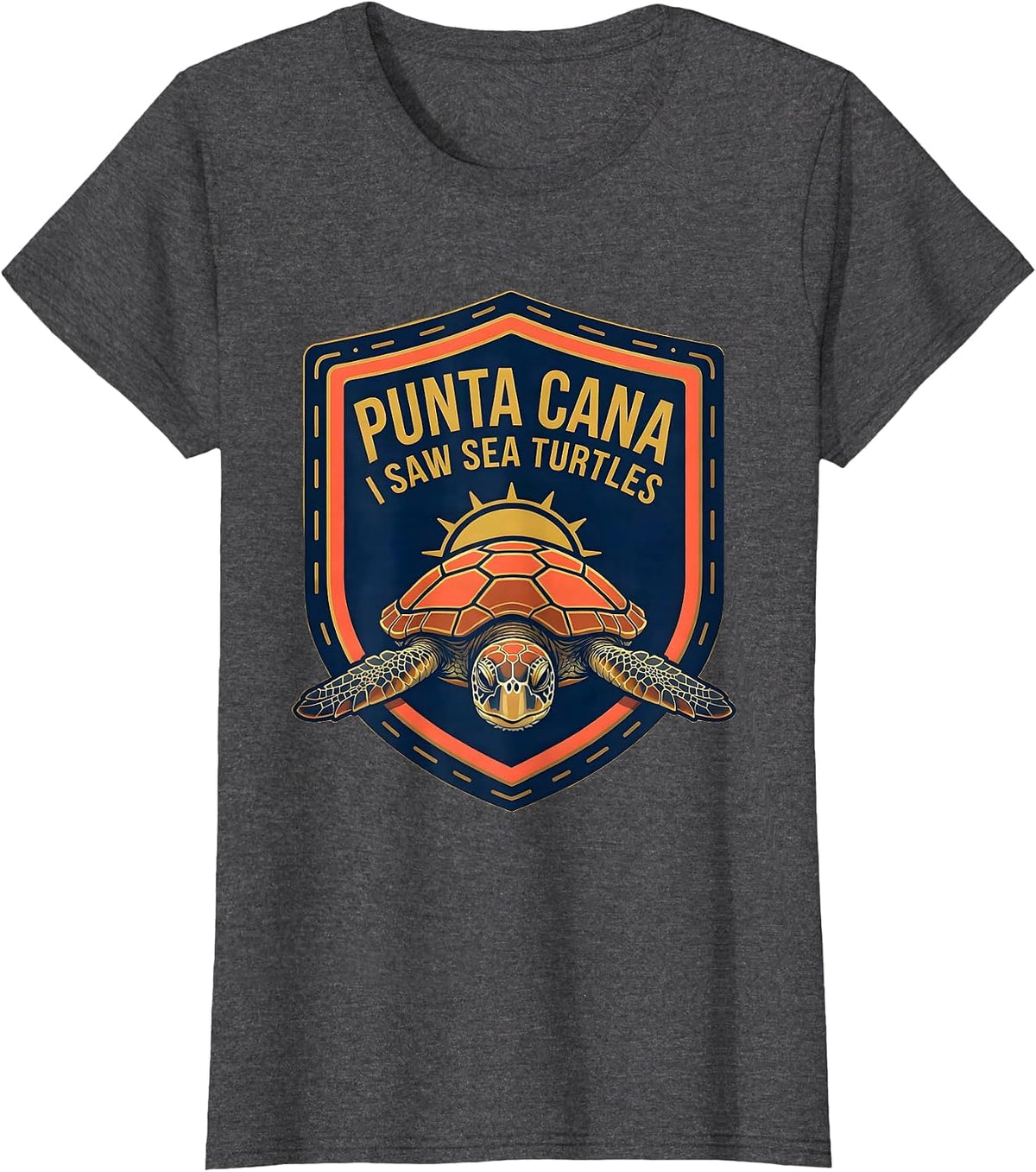 Women's PUNTA CANA I SAW SEA TURTLES Tropical Souvenir Turtle Lover T-Shirt - Dark Heather Grey