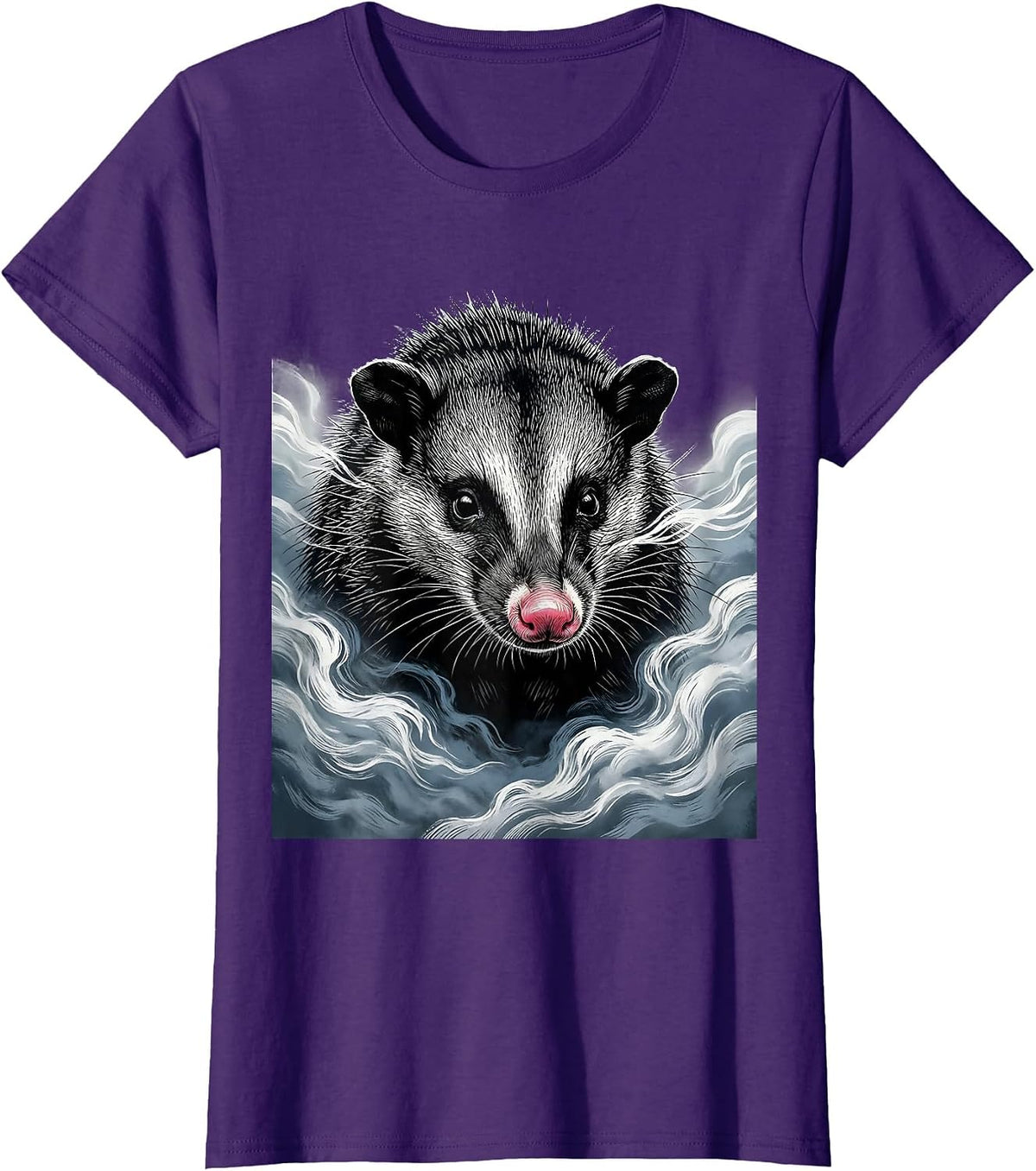 Women's Opossum in the Morning Fog Illustration T-Shirt - Purple