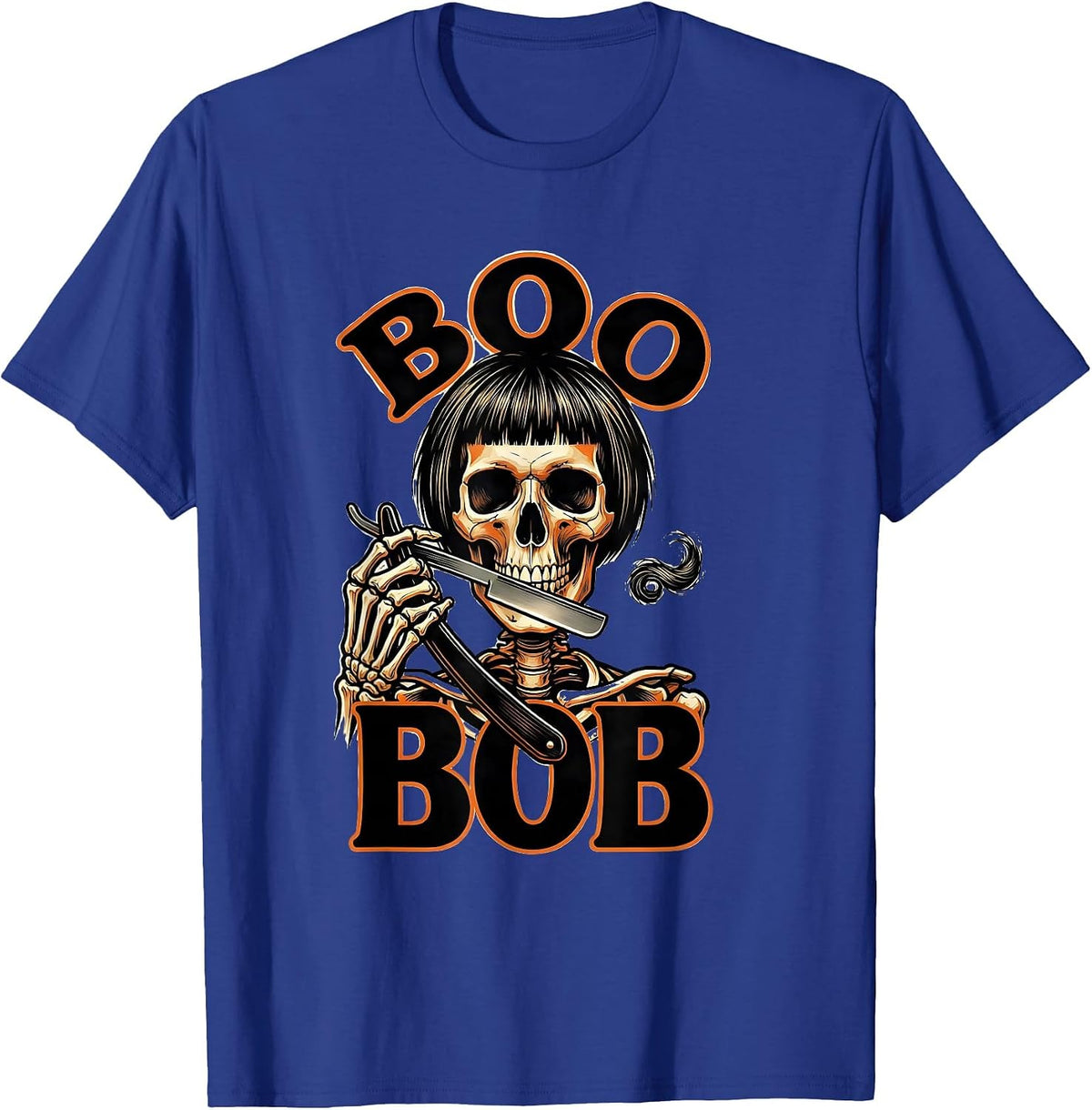 Boo Bob Tattoo Halloween Hairstylist Barber Humor Skeleton T-Shirt - Royal Blue