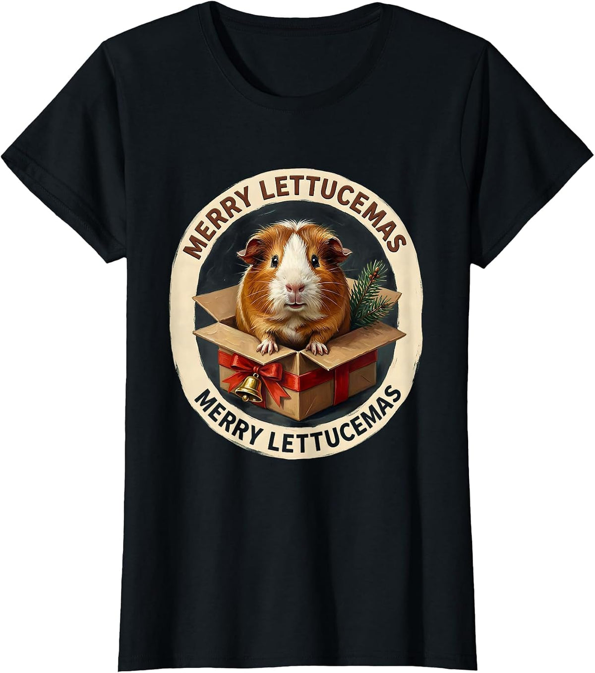 Merry Lettucemas Funny Guinea Pig Christmas Pet Lover Gift T-Shirt - Black
