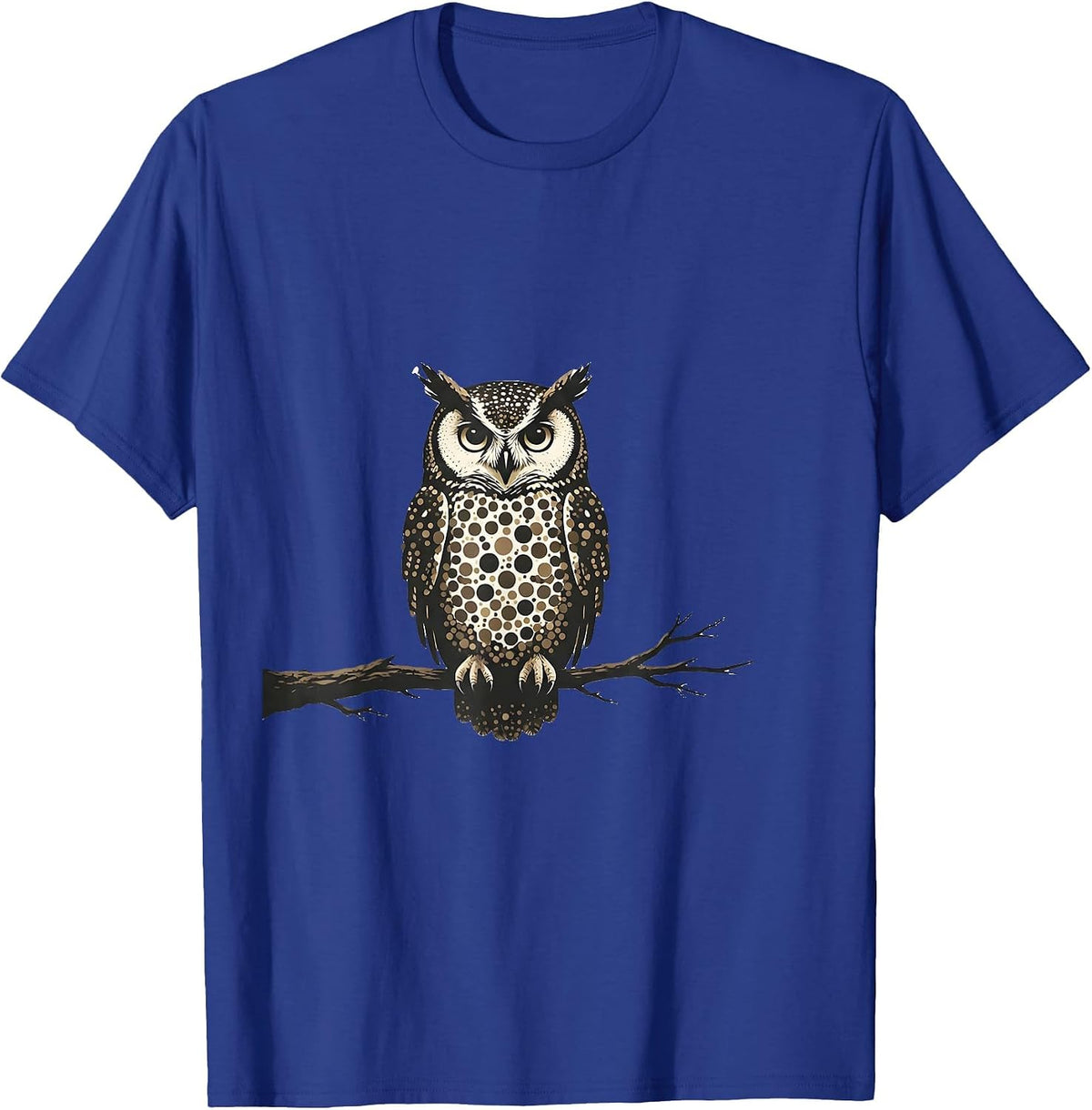 Polka Dot Spotted Owl Perched on Branch T-Shirt - Royal Blue