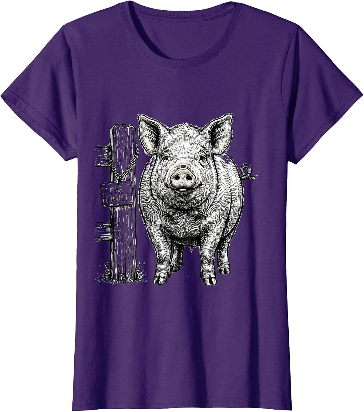 Women's Pig Eight Funny Pig Lover Novelty Humor Gift T-Shirt - Purple
