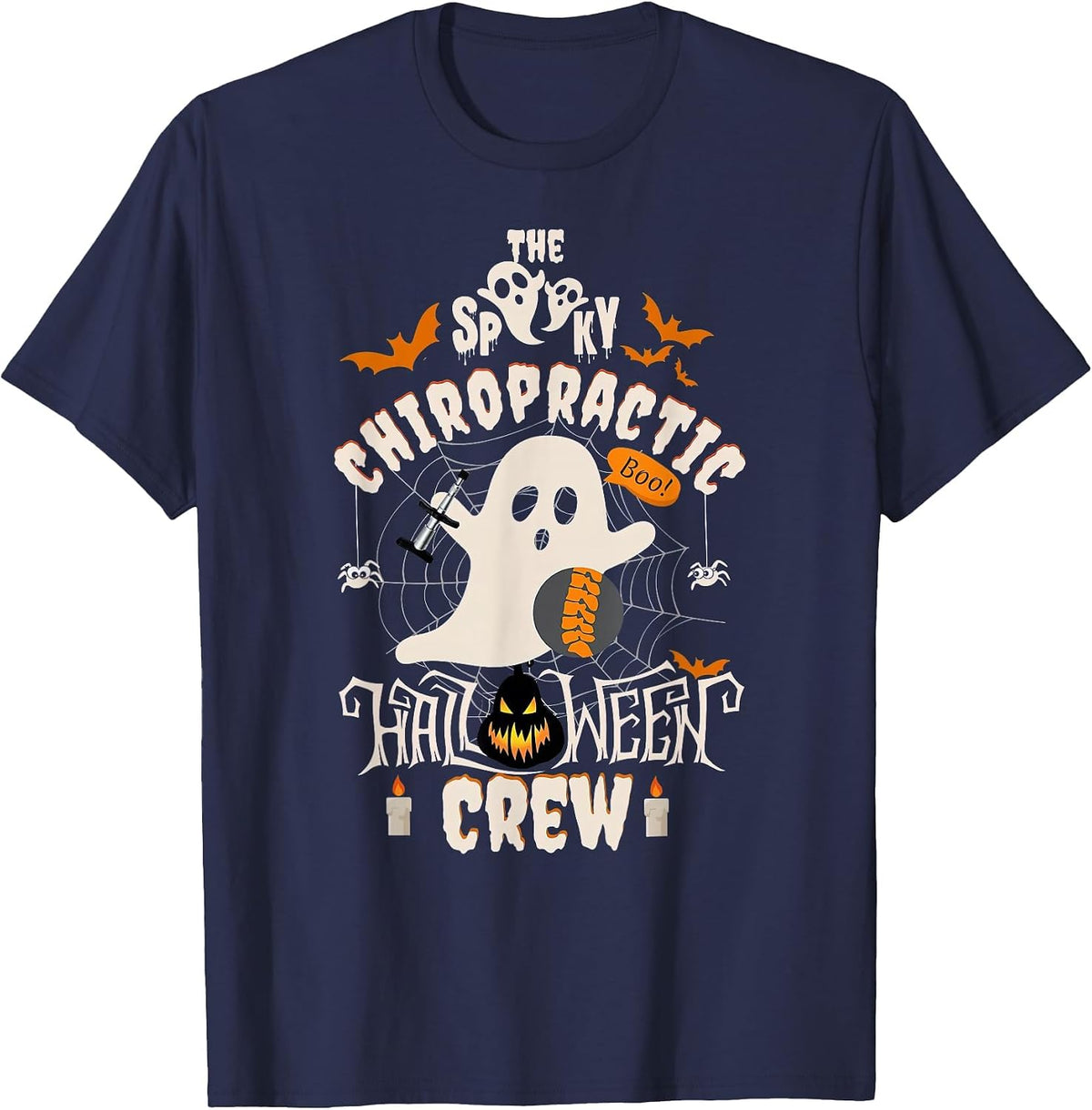 Spooky Chiropractic Halloween Crew Assistant Chiropractor T-Shirt - Navy Blue