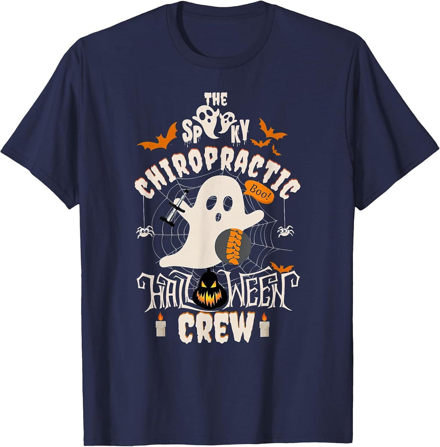 Spooky Chiropractic Halloween Crew Assistant Chiropractor T-Shirt - Navy Blue