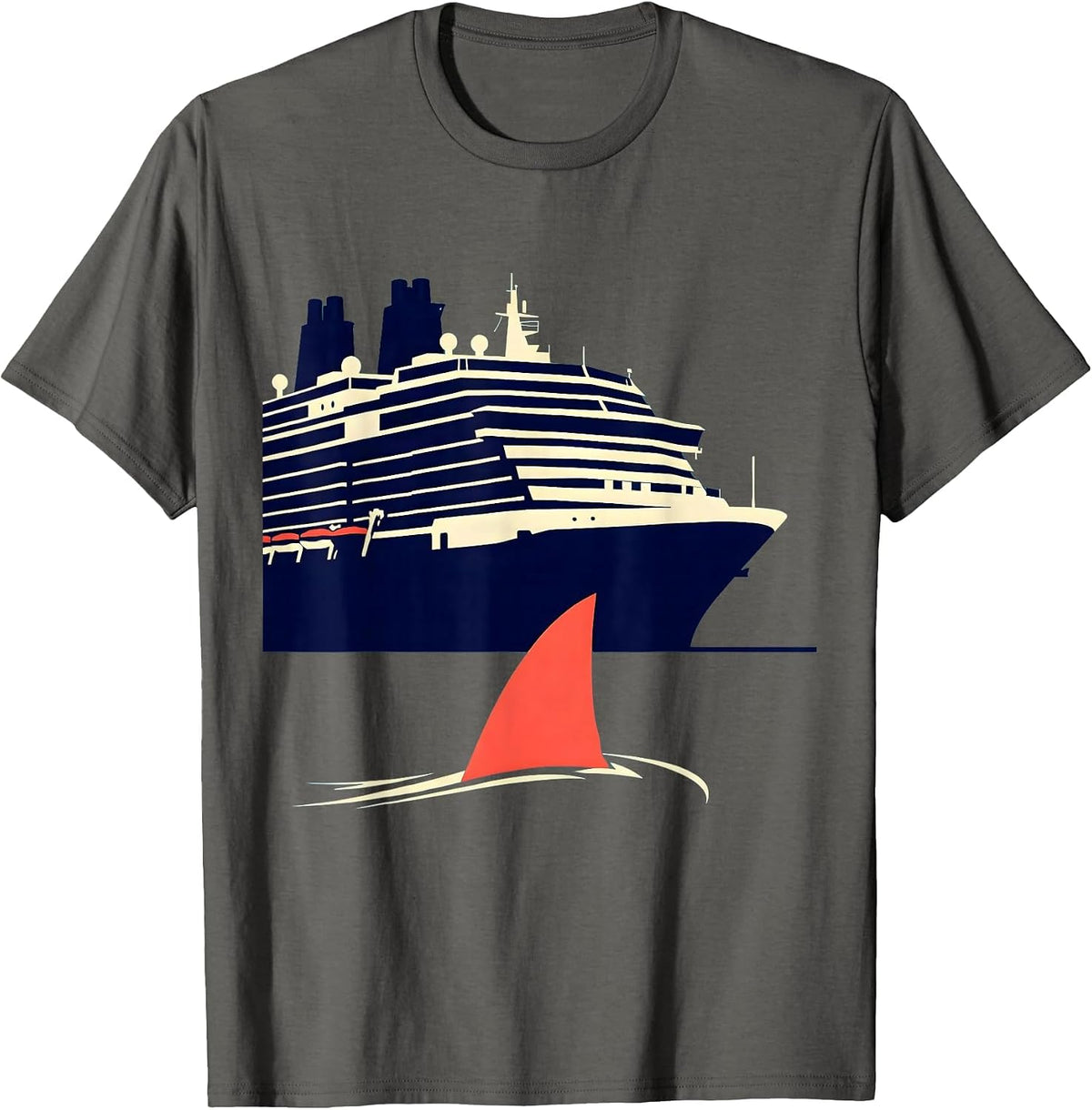 Men's Shark Fin Circling Cruise Ship Graphic T-Shirt - Asphalt Grey