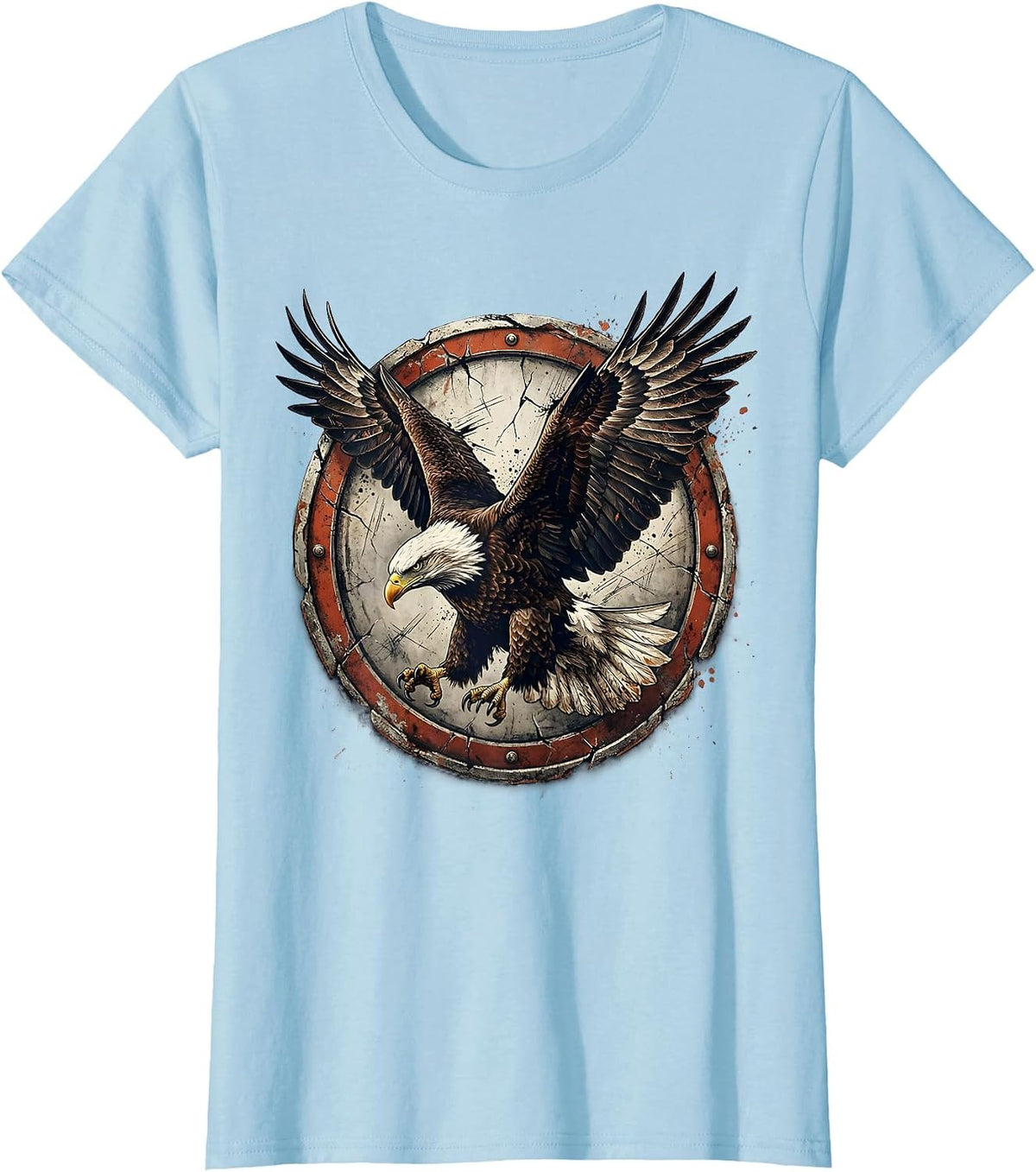Patriotic Eagle Diving Wings Spread Illustration T-Shirt - Baby Blue