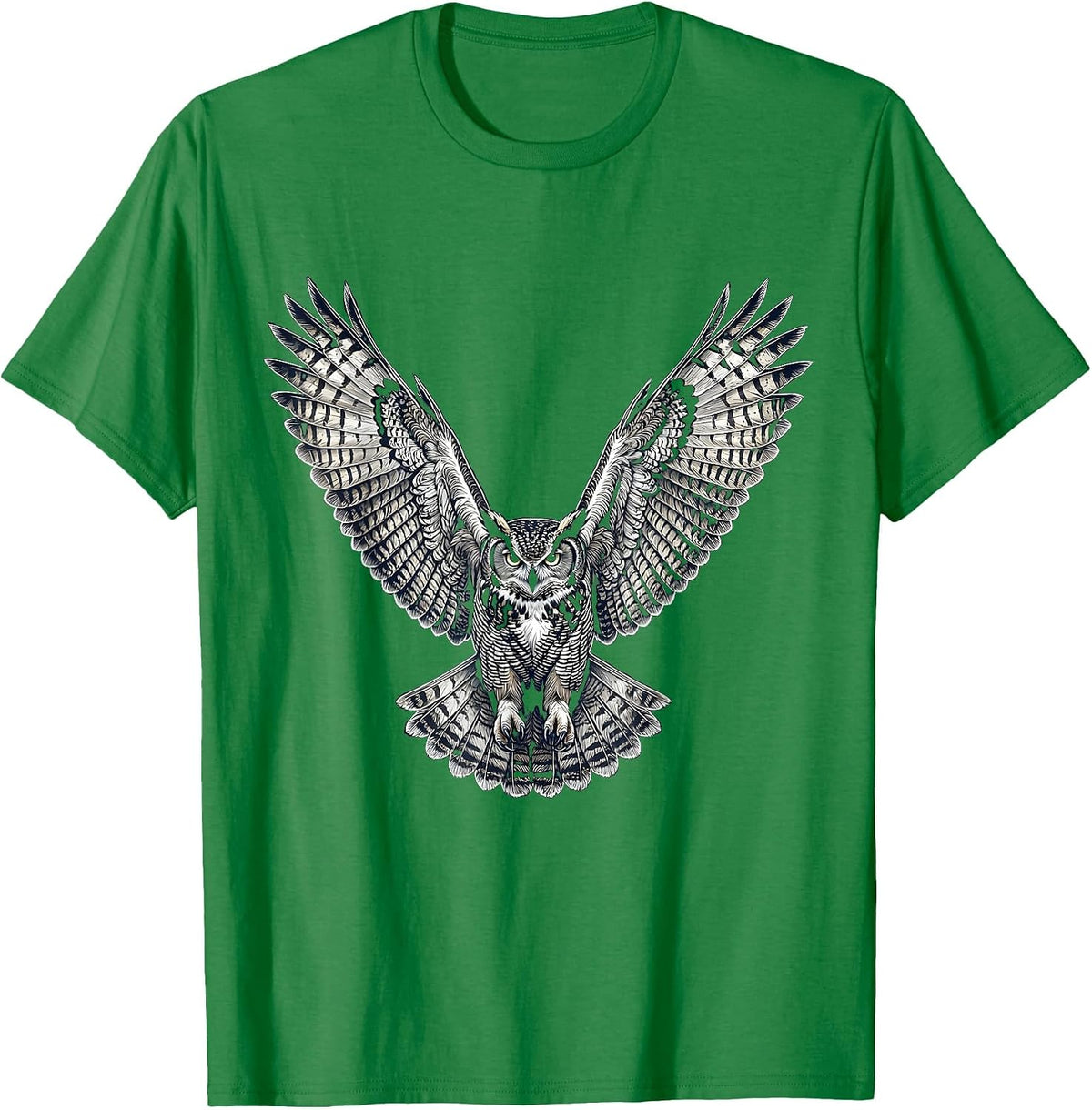 Men's White Owl in Flight at Night Freedom Design T-Shirt - Kelly Green