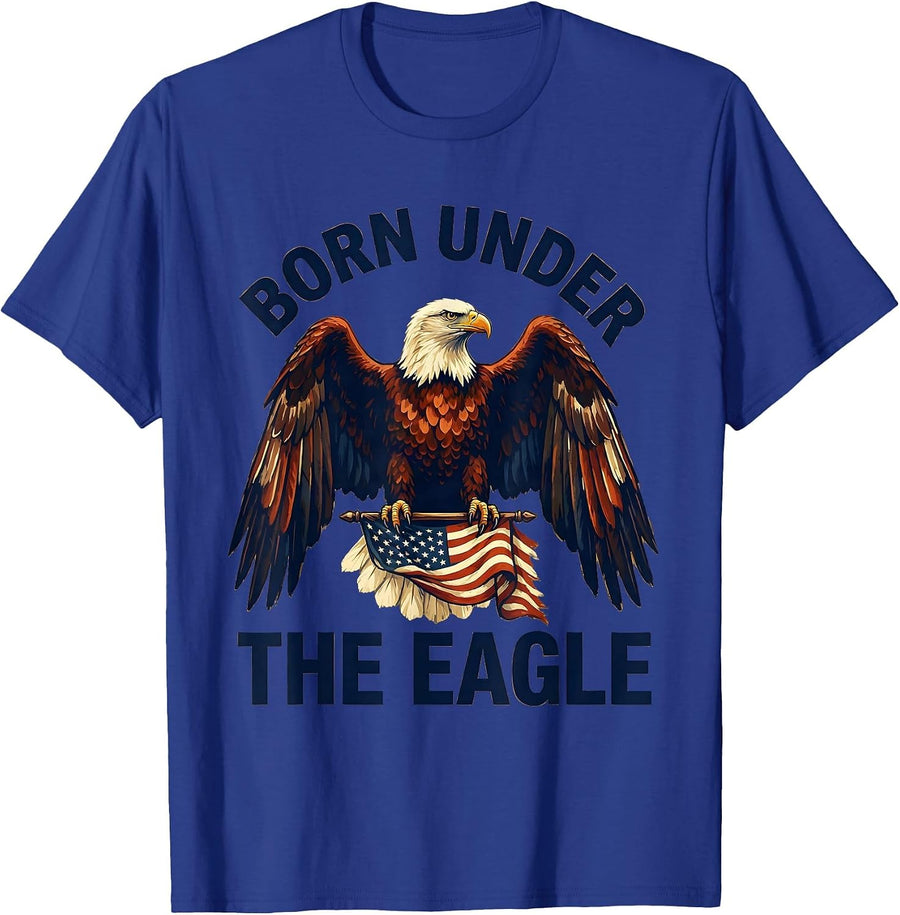 Born Under the Eagle American Flag Patriotic Design T-Shirt - Royal Blue