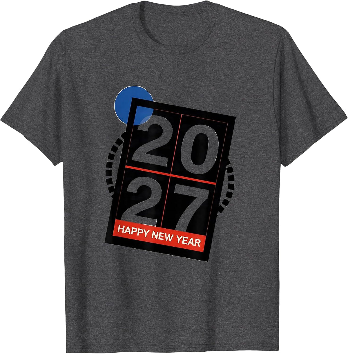 Happy New Year 2027 Bauhaus Modernist Family Party T-Shirt - Dark Heather Grey