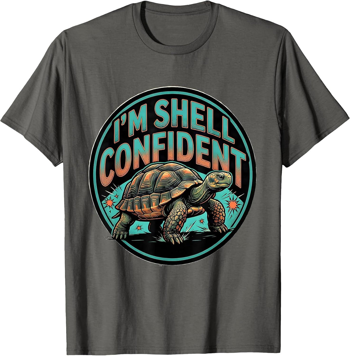I'm Shell Confident Comic Book Funny Turtle Lover Pet Owner T-Shirt - Asphalt Grey