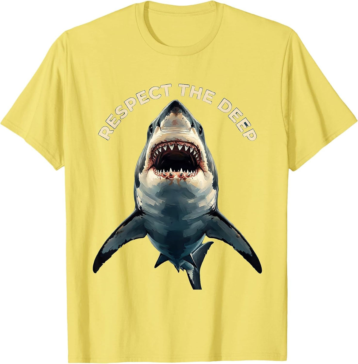 Men's Respect the Deep Shark Ocean Design T-Shirt - Lemon Yellow