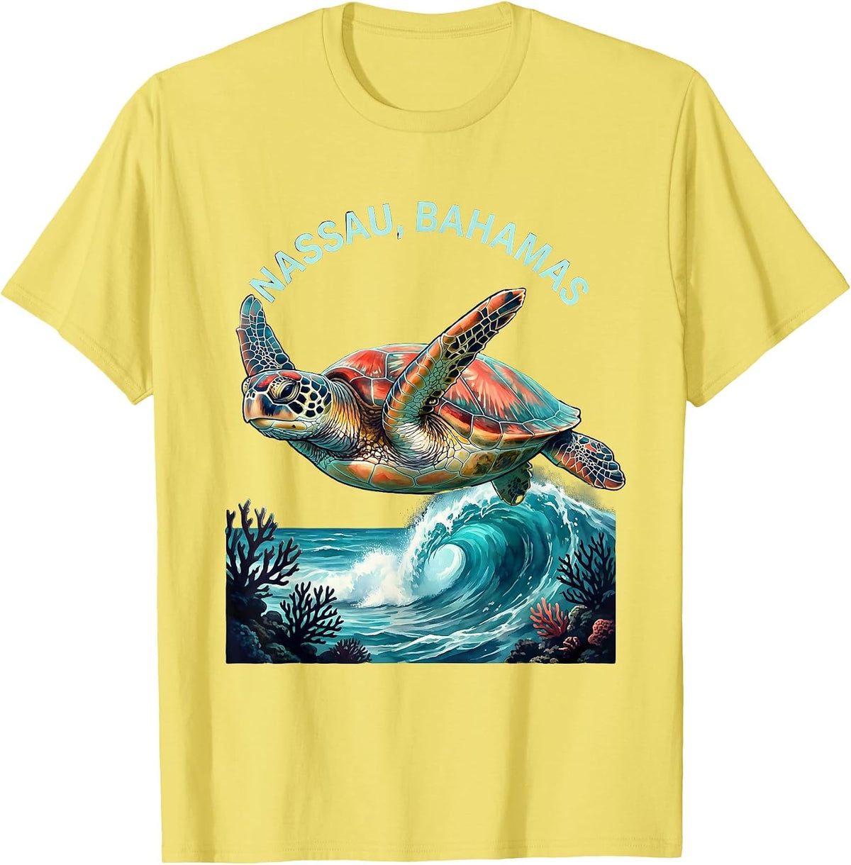Men's Nassau Bahamas Sea Turtle Vacation Souvenir Beach T-Shirt - Lemon Yellow