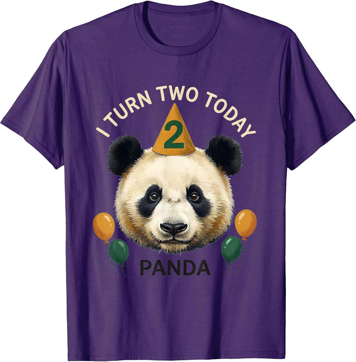 I Turn Two Today Panda Storybook Birthday Party Hat Portrait T-Shirt - Purple