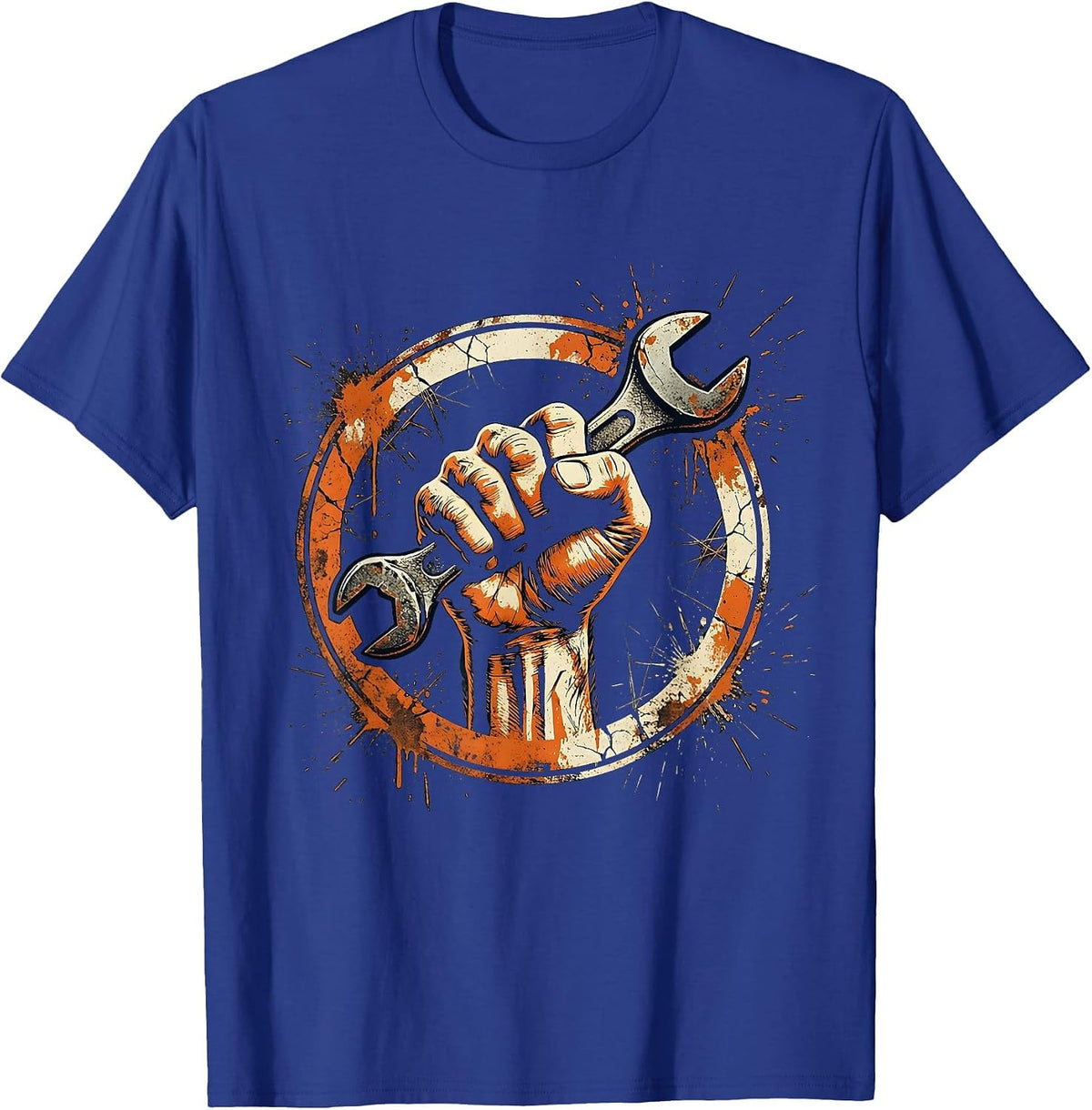 Men's Mechanic Torque Wrench Grip Graphic Tee T-Shirt - Royal Blue