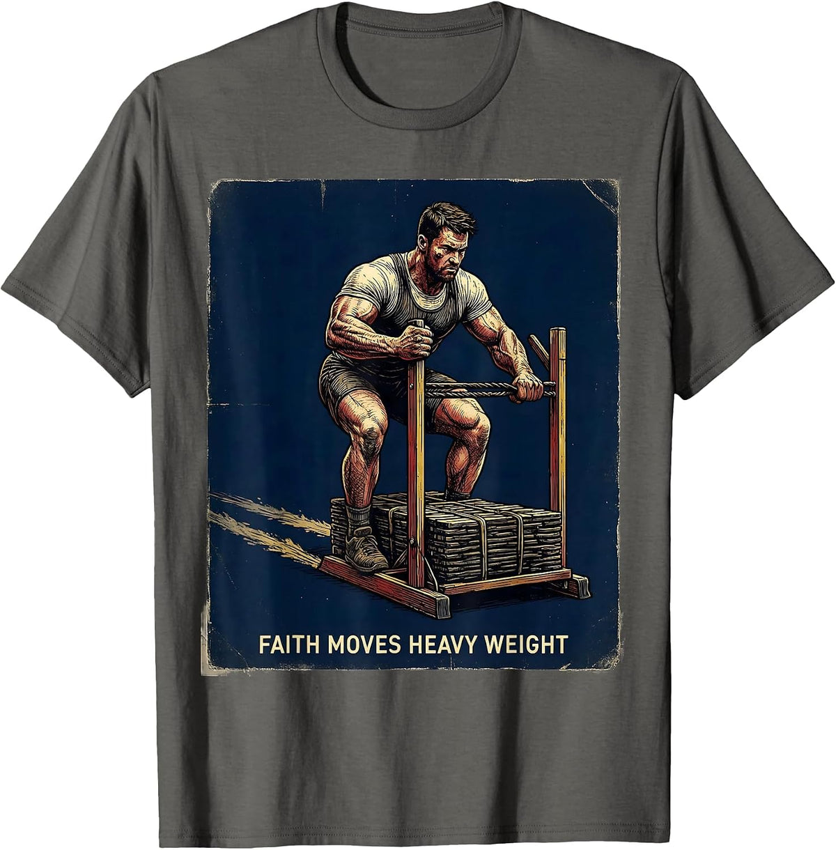 Faith Moves Heavy Weight Vintage Christian Gym Weightlifter T-Shirt - Asphalt Grey