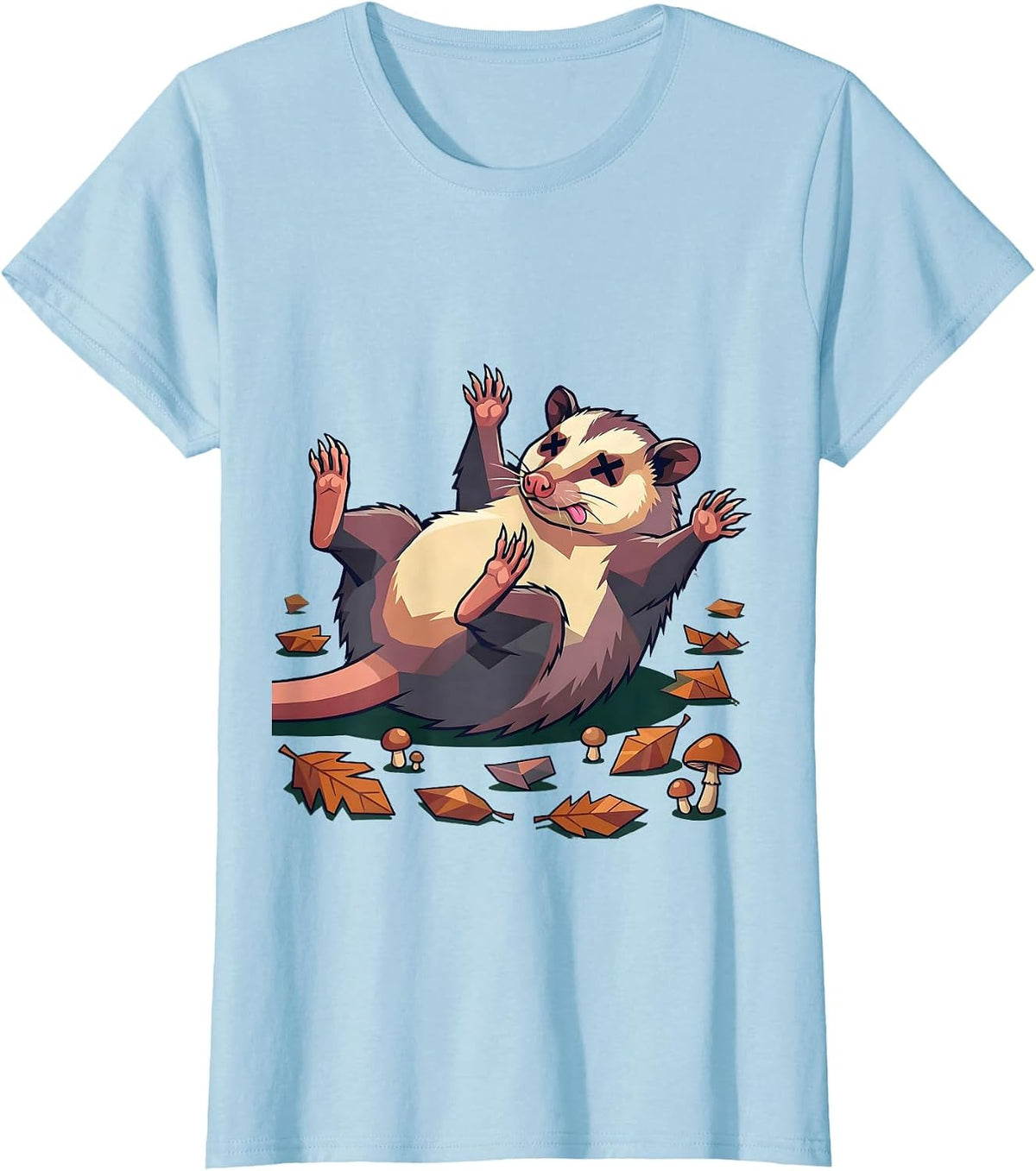 Opossum Playing Dead Forest Floor Illustration T-Shirt - Baby Blue