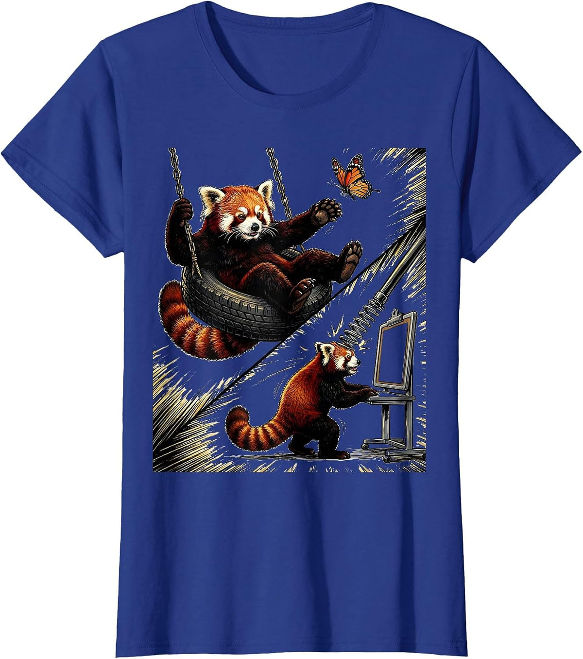 Women's Red Panda Dilly Dally Forced To Lock In Meme Humor T-Shirt - Royal Blue