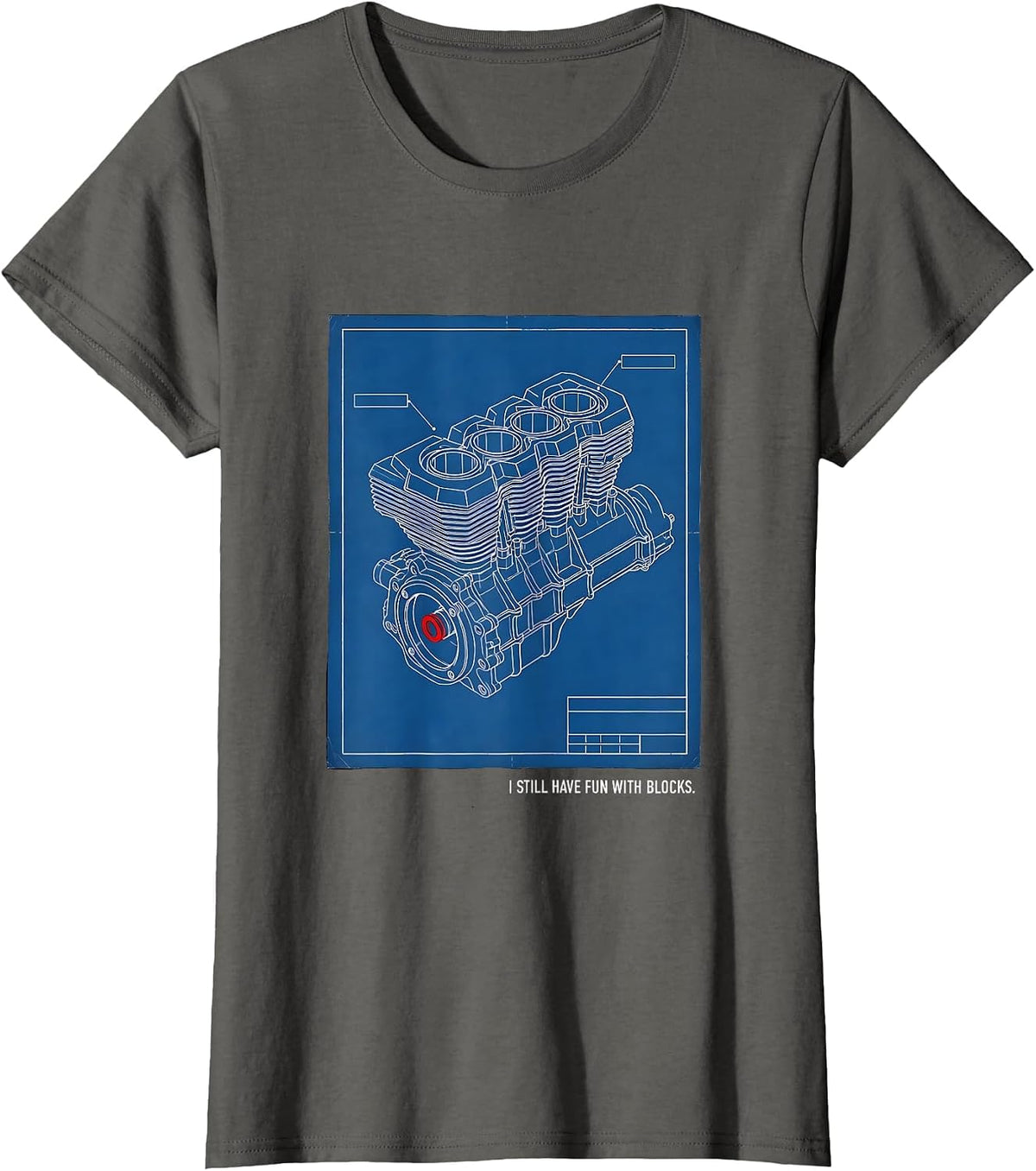 Women's I Still Have Fun With Blocks Technical Blueprint Mechanic T-Shirt - Asphalt Grey