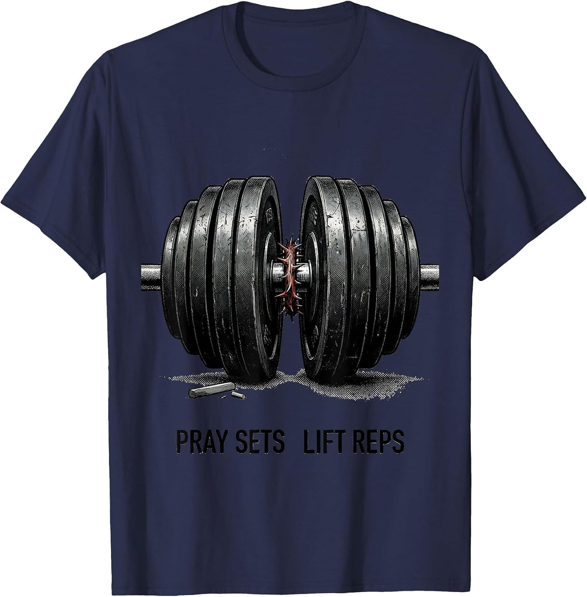 Men's Pray Sets Lift Reps Funny Christian Gym Weightlifter Faith T-Shirt - Navy Blue
