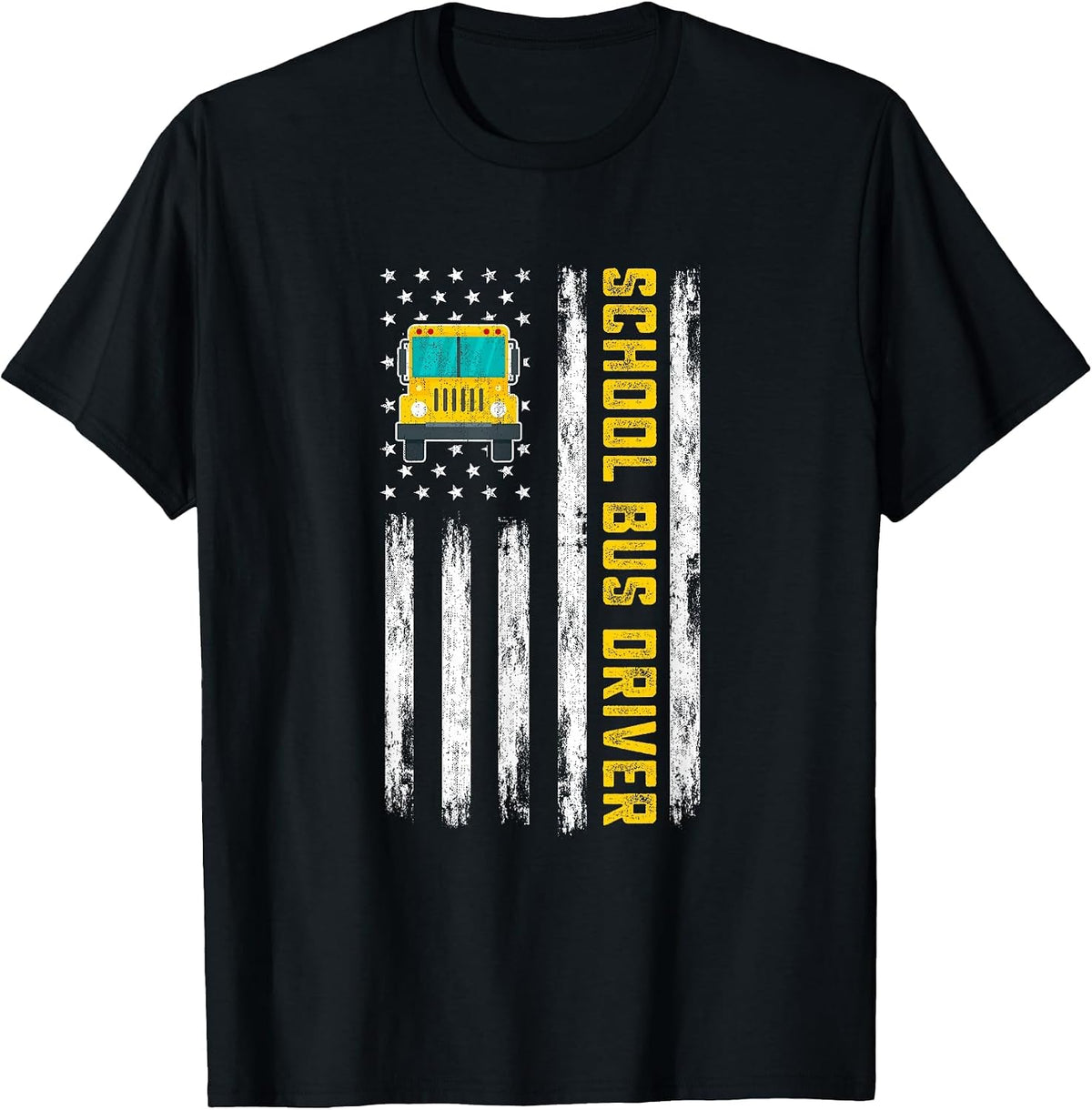 Patriotic Bus Driver - American Flag School Bus Driving T-Shirt - Black
