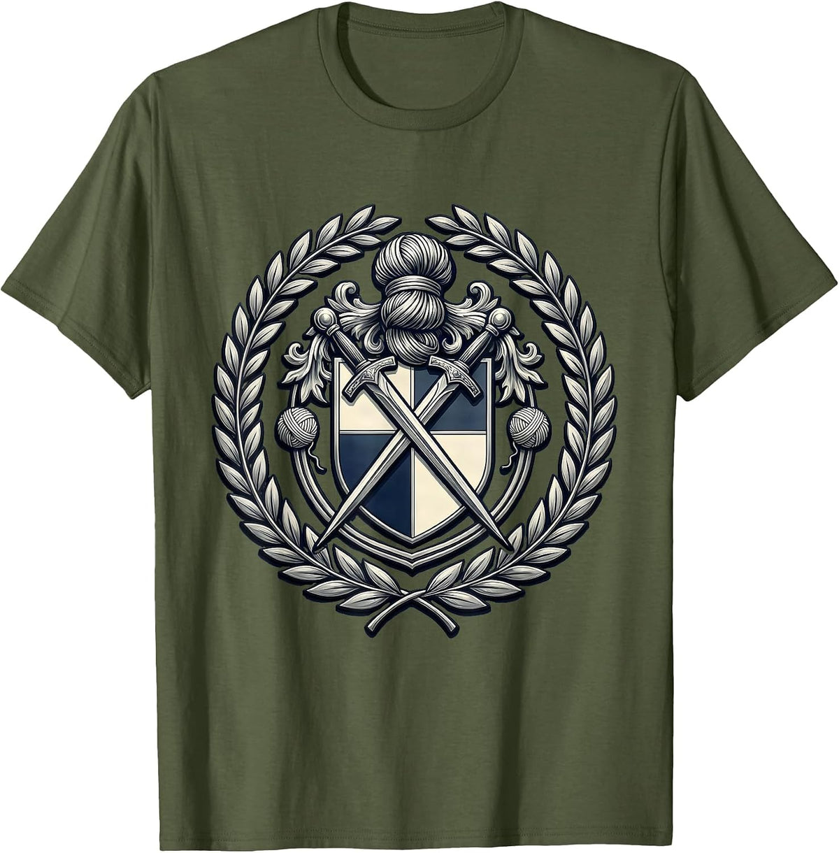 Men's Great Grandma Silver Bun Knitting Needles Graphic T-Shirt - Olive Green