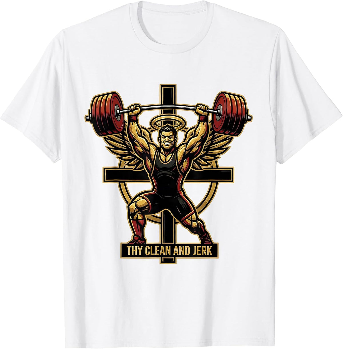 Men's Thy Clean And Jerk Funny Christian Gym Weightlifter Mascot T-Shirt - White