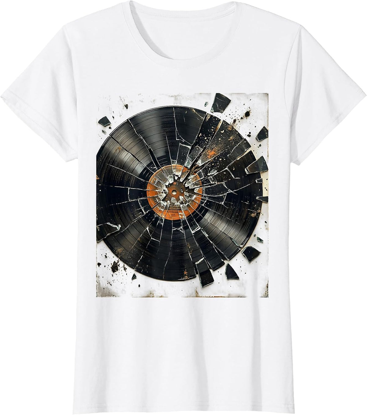 Shattered Vinyl Record Punk Art Design T-Shirt - White