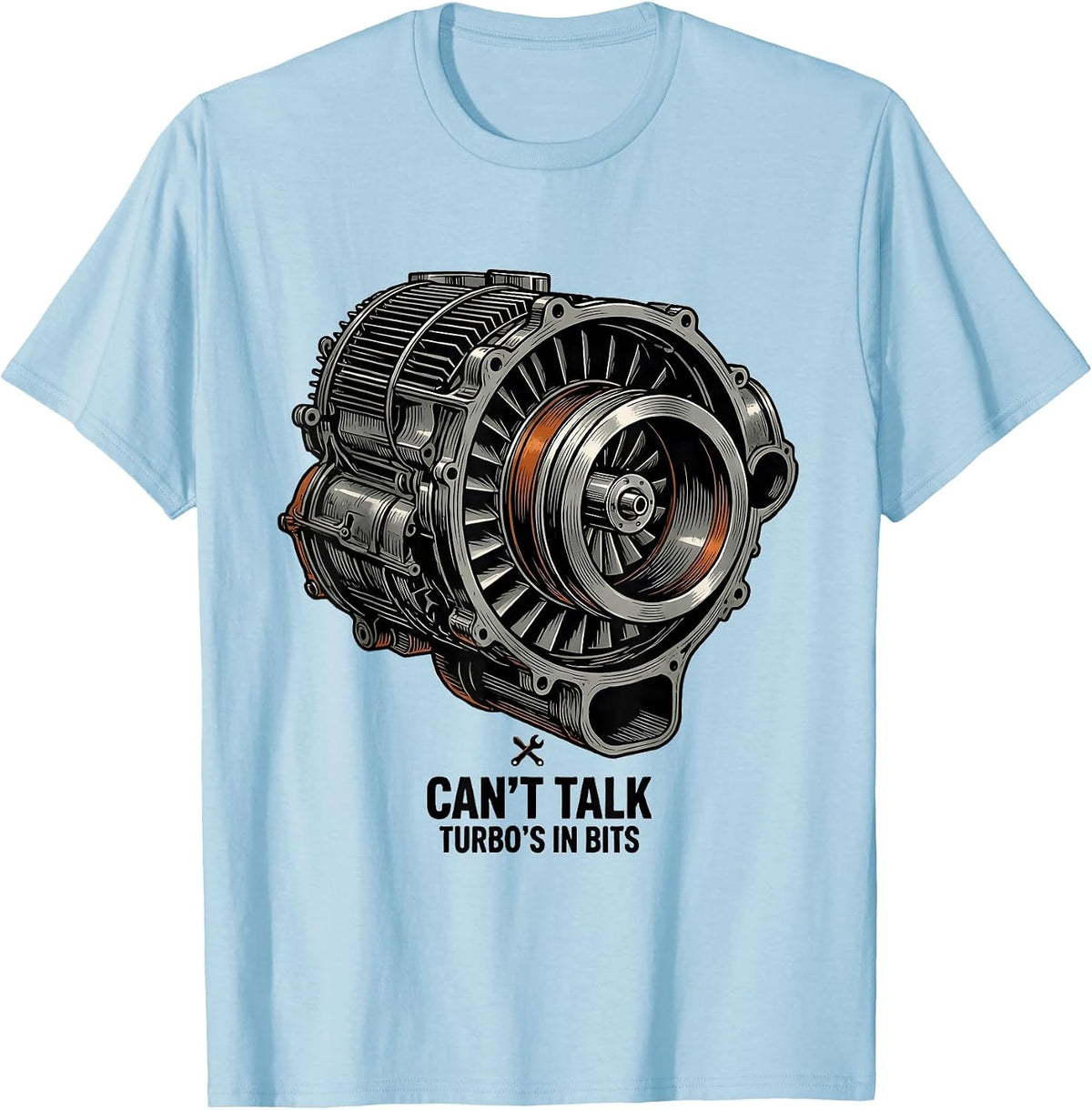 Men's Can't Talk Turbo's In Bits Funny Mechanic Garage Gift T-Shirt - Baby Blue