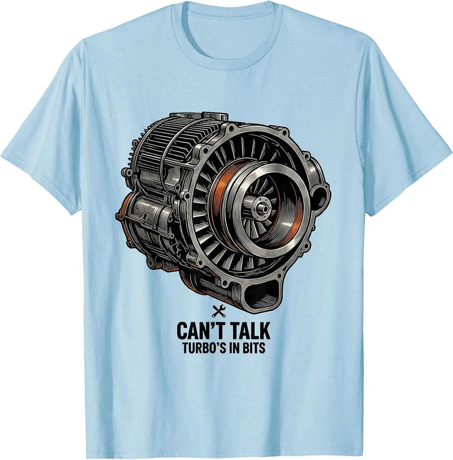 Men's Can't Talk Turbo's In Bits Funny Mechanic Garage Gift T-Shirt - Baby Blue