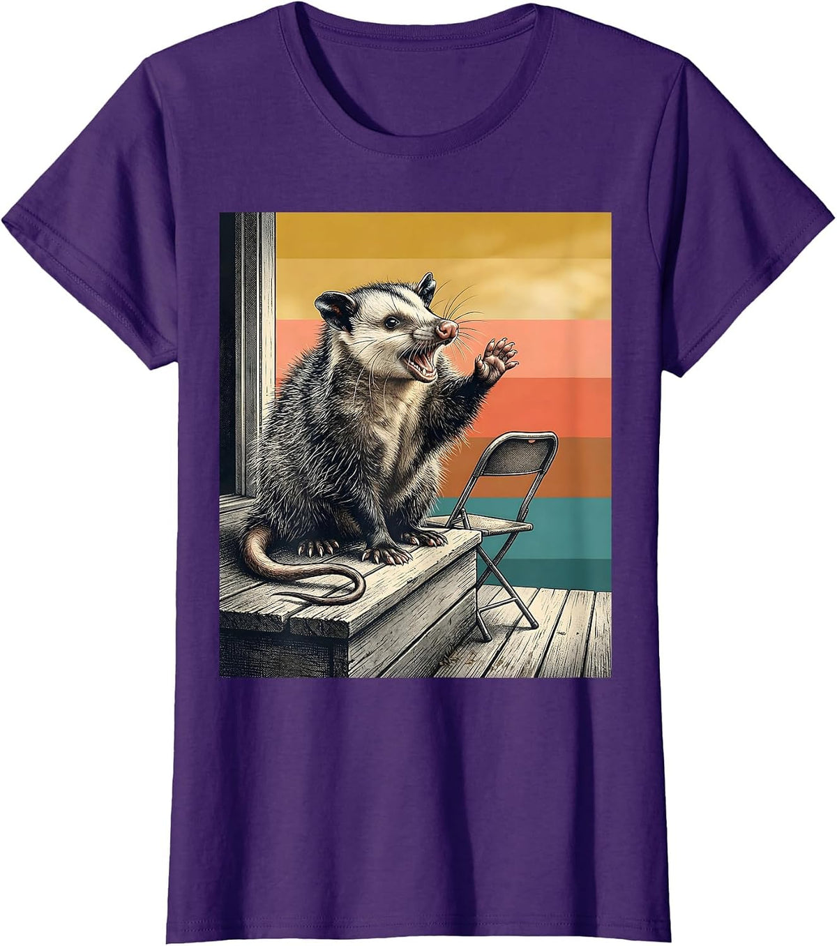 Women's Primly Seated Opossum Deadpan Humor Possum Lover T-Shirt - Purple