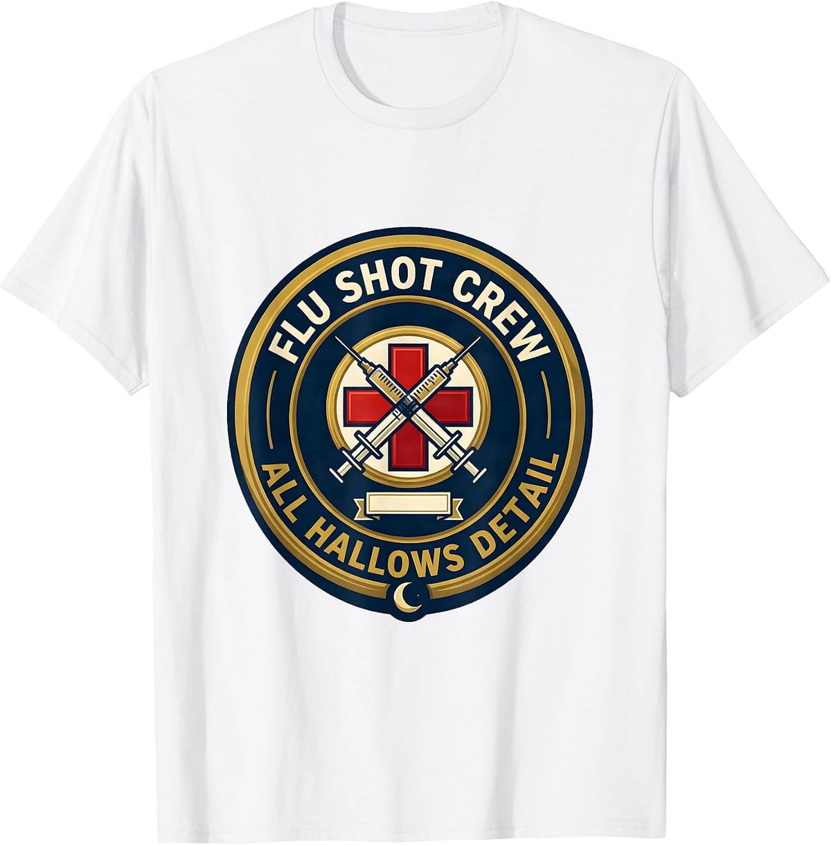 Men's Flu Shot Crew All Hallows Detail Funny Nurse Halloween Humor T-Shirt - White