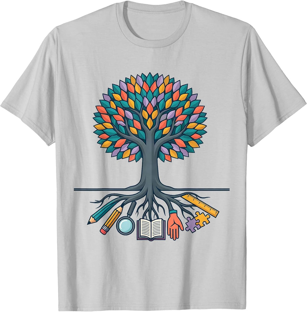 Men's Special Education Tree of Learning Roots Graphic T-Shirt - Silver Grey