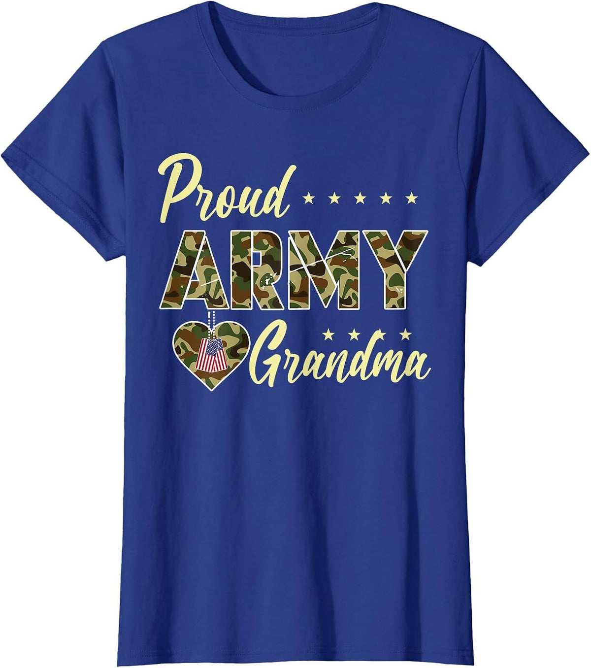 Proud Army Grandma Camouflage Soldier Family Love Military T-Shirt - Royal Blue