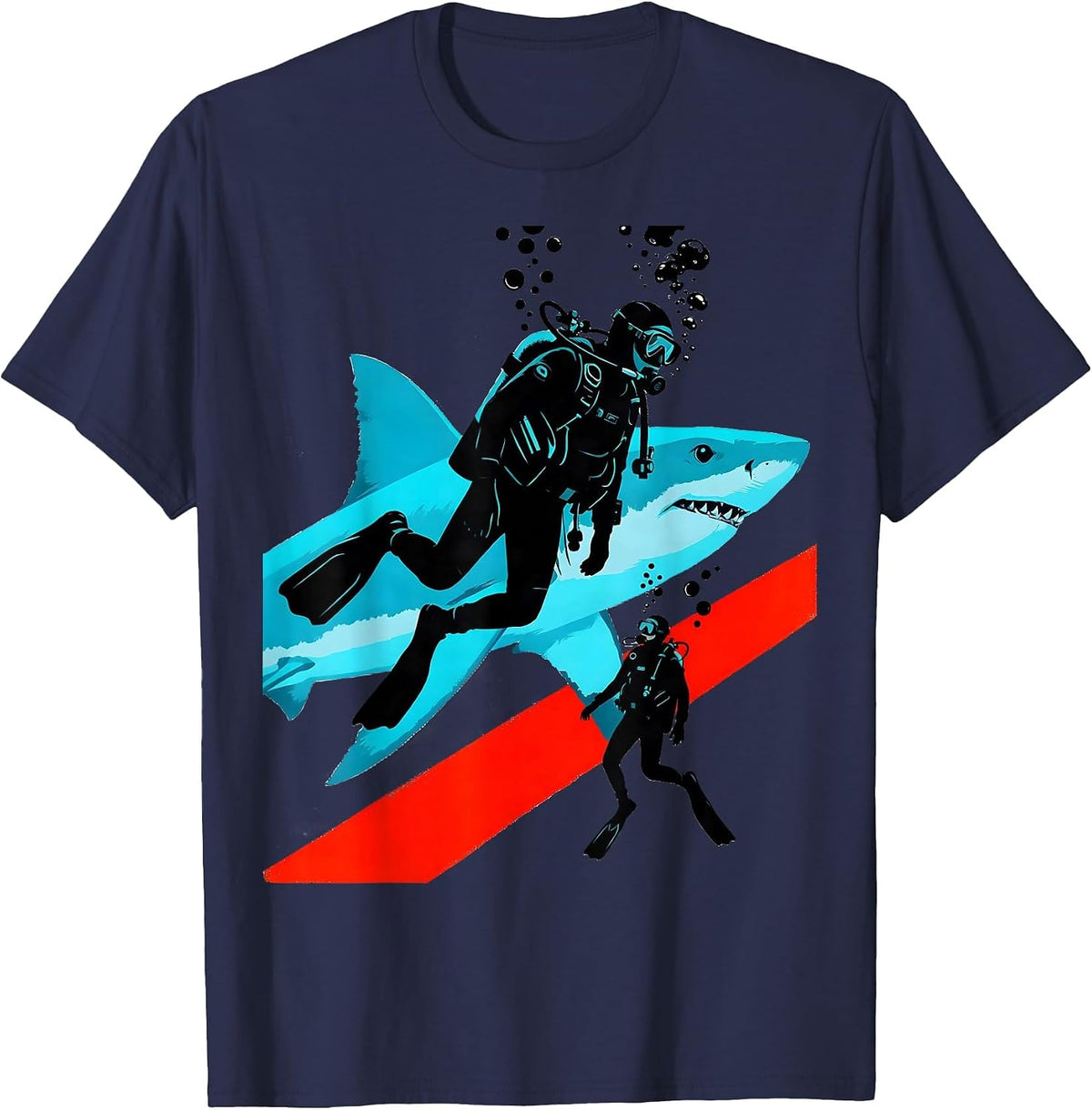 Scuba Diver Shark Flag Vintage Dive Gift T-Shirt - Navy Blue