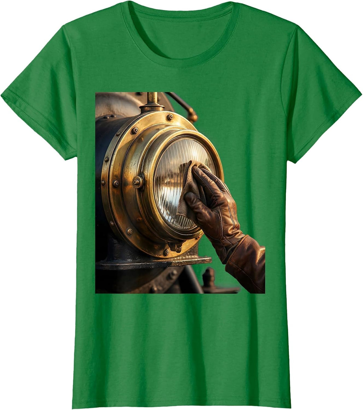 Women's Mechanic Polishing Engine Headlight Graphic T-Shirt - Kelly Green